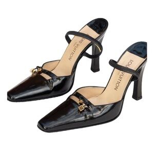Louis Vuitton Glossy Black Mule Heels